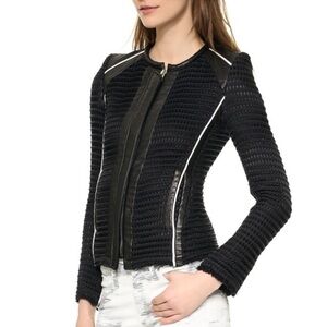 IRO Giana Silk Lambs Leather Textured Leather Trim Zip Up Jacket Size 4